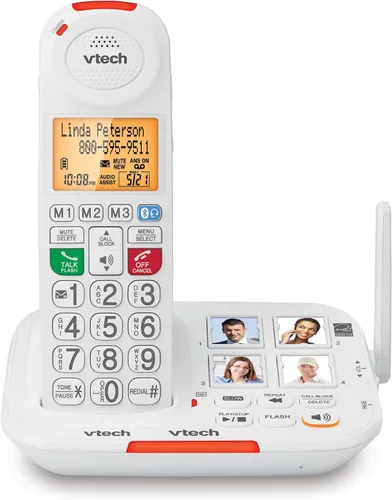 Vista 12 de Teléfono con cable VTech SN1107 con botones sobredimensionados de alto contraste, dígitos parlantes para personas mayores, marcación rápida de 10