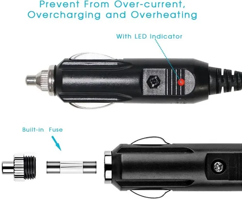 Vista 5 de Cable de extensión para encendedor de cigarrillos - Cable de extensión de coche de 6 pies, 12 V, enchufe macho a hembra con luces LED de 16 AWG