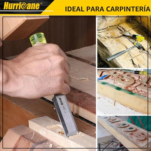 Vista 6 de HURRICANE Juego de 4 cinceles de madera para carpintería. Cuchillas de borde biselado de acero CR-V con tapas de seguridad. Agarre extra grande