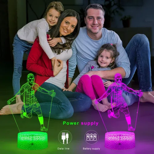 Vista 4 de Jugador de Fútbol Argentino #10 Lámpara 3D de Ilusión para Niños, con Control Remoto y Toque Inteligente, Lámpara Regulable, para Decoración