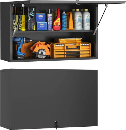 Vista 8 de Polup Armario de pared con puertas, gabinete de almacenamiento de metal para almacenamiento de cocina, gabinete superior pequeño, para comedor, sala