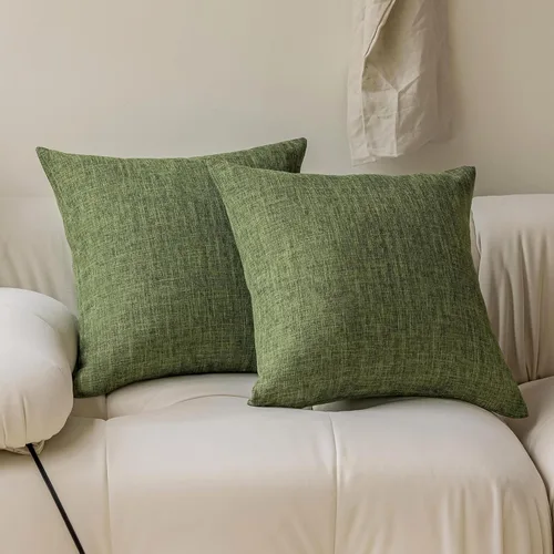 Vista 27 de Fundas de almohada decorativas Demetex grises 18x18, fundas de almohada cuadradas de lino para sofá, fundas de almohada estilo granja para cama