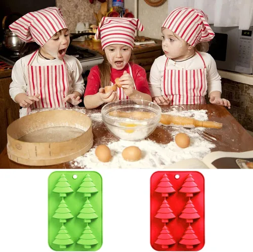Vista 3 de AnyDesign Moldes de silicona de Navidad rojo y verde, molde de chocolate para árbol de Navidad, molde antiadherente para hornear fondant de Navidad
