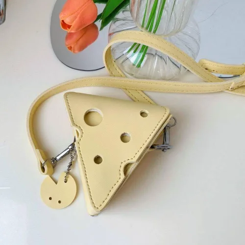 Vista 7 de Bolsas creativas con forma de queso, lindo triángulo con forma de queso, lápiz labial, bolso de hombro, bolso de PU, bolso pequeño para mujer