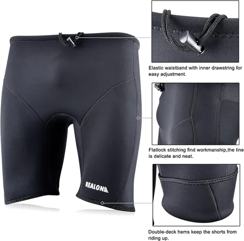 Vista 6 de REALON Wetsuit Shorts Neoprene Men 3mm Buoyancy Swim Pants Adult Women Sweat Wet Suit Trunks Jammers Keep Warm Water Sport Aerobics for Swimming