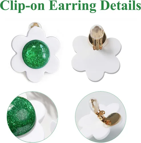 Vista 10 de Pendientes de flores verdes blancas con broche para mujer, disfraz