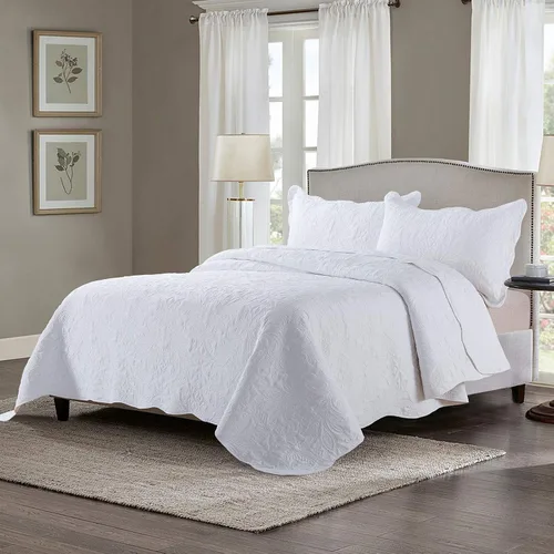 Vista 3 de HoneiLife - Juego de colcha de tamaño King, juego de ropa de cama bordada de microfibra de 3 piezas, colcha reversible, ligera, patrón de estampado