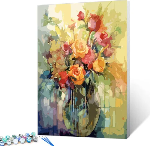 Vista 21 de Tucocoo Kit de pintura de margaritas coloridas por números con pinceles y pigmento acrílico sobre lienzo para adultos, hermoso proyecto