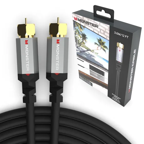 Vista 11 de Monster Essentials - Cable coaxial RG-6 con conector de cable coaxial F-Pin chapado en oro, cable de Internet de alta velocidad con cubierta