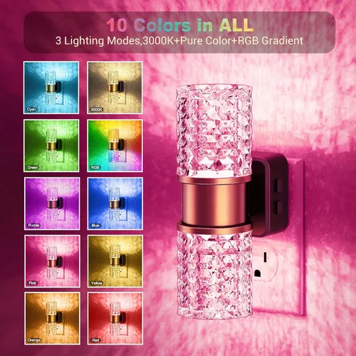 Vista 2 de JandCase luces nocturnas enchufables a la pared, juego de 2 luces nocturnas que cambian de color para niños, luz nocturna LED RGB+3000K con sensor