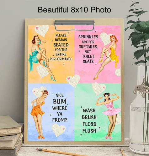Vista 3 de Pinup - Decoración de baño para mujer, arte de pared de baño, divertida decoración retro de los años 50 para el hogar, tocador o baño, bonito regalo