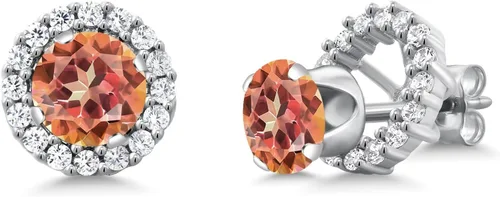 Vista 161 de Gem Stone King Aretes redondos de plata de ley 925 de 0.236 in con piedra natal extraíble para mujer