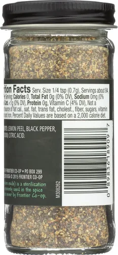 Vista 2 de Frontier Seasoning Blends, pimienta de limón sin sal, botella de 2.08 onzas