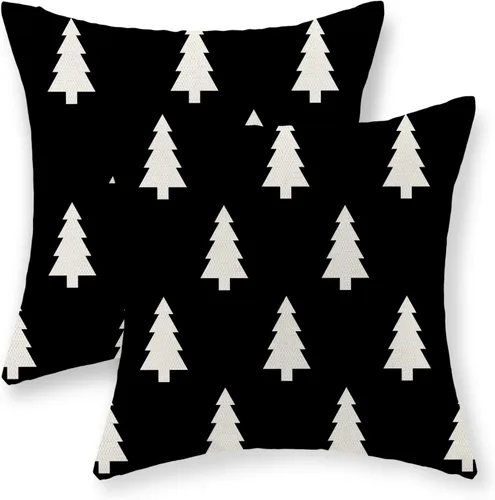 Vista 41 de Juego de 2 fundas de almohada navideñas de 16 x 16 pulgadas, fundas de almohada de lino color rojo con diseño de alces y ciervos de invierno