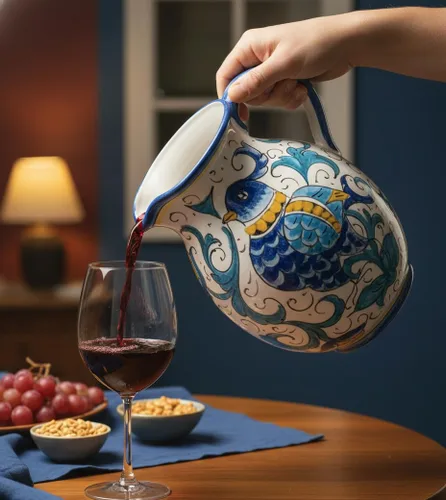 Vista 2 de CERAMICHE D'ARTE PARRINI - Cerámica Italiana Arte Cerámica Cerámica Gal 0,264 Jarra Vino Vine - agua 0.2 Gal Pintado a mano Patrón Pájaros Hecho
