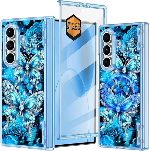 Vista 24 de Hekodonk Funda para Galaxy Z Fold 6, compatible con MagSafe, brilla en la oscuridad, protector de pantalla frontal, soporte, protección de bisagra