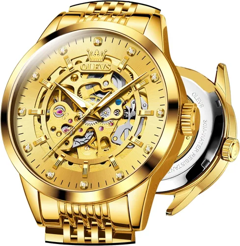 Vista 9 de OLEVS Automatic Skeleton Men Watches Mechanical Watch Luxury Wind up Watches for Men no Battery Men's Wristwatches