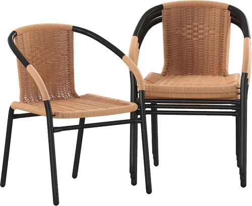 Vista 19 de Flash Furniture Lila Paquete de 2 Sillas Apilables de Ratán Beige para Restaurante Interior-Exterior