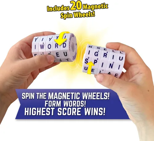Vista 3 de Geospace Word Spin Deluxe Family Edition para adultos y niños – El galardonado juego de palabras magnético con 20 ruedas giratorias magnéticas