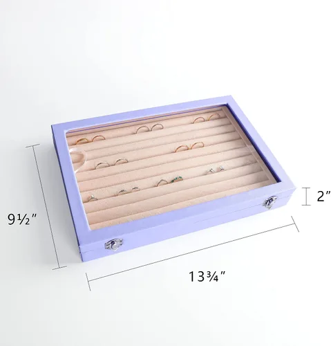 Vista 2 de Frebeauty Bandeja organizadora de anillos y aretes con tapa transparente, 10 ranuras para cajón grande de poliuretano, caja de almacenamiento