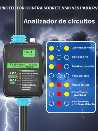 Vista 6 de CircleCord Cable adaptador protector contra sobretensiones RV de 30 amperios a 15 A, 110 voltios
