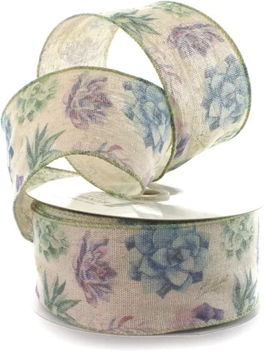 Vista 10 de Ribbon Traditions Cinta con alambre de ramitas verdes beige 2 1/2" x 10 yardas