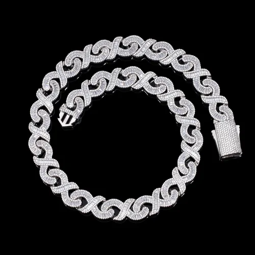 Vista 3 de Lulu Mel Cadena de eslabones cubanos de circonita geométrica de 0.59 pulgadas para mujeres y hombres, hip hop chapado en oro de 14 quilates, cadenas
