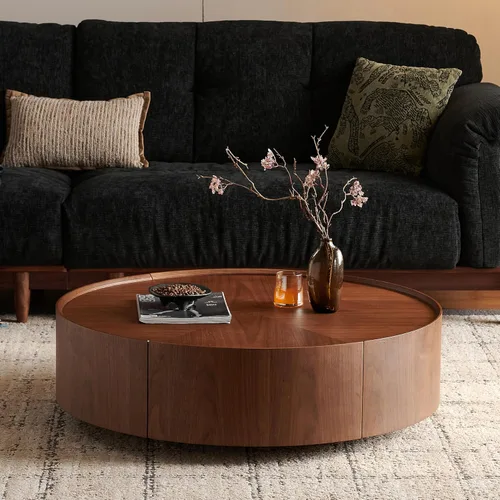 Vista 10 de WILLIAMSPACE Mesa auxiliar redonda de 15.7 pulgadas para sala de estar, moderna mesa auxiliar de madera circular de tambor pequeña para espacios