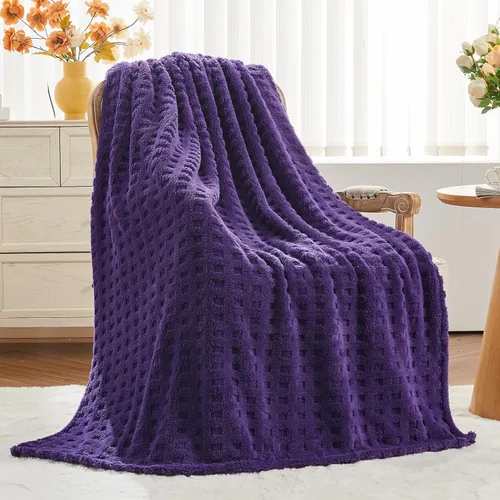 Vista 48 de NEWCOSPLAY Manta súper suave de franela sedosa de alta calidad con diseño de punto gofre 3D, ligera, para uso en todas las estaciones