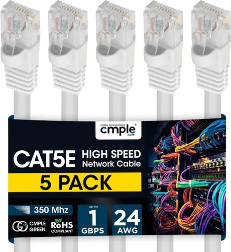 Vista 136 de Cmple - Cable Ethernet Cat5e de 1.5 pies, Cable Patch Ethernet UTP Cat 5e de 350 MHz, Cable LAN de red de 1 Gbps, conectores RJ45, compatible