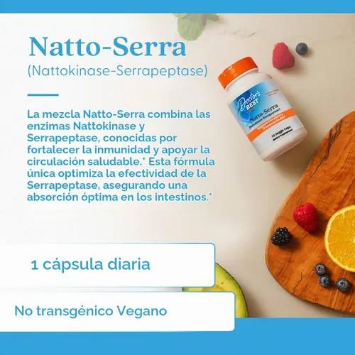 Vista 4 de Doctors Best Natto-Serra, apoya la salud circulatoria e inmunológica, sin OMG, veganas 90 cápsulas vegetarianas