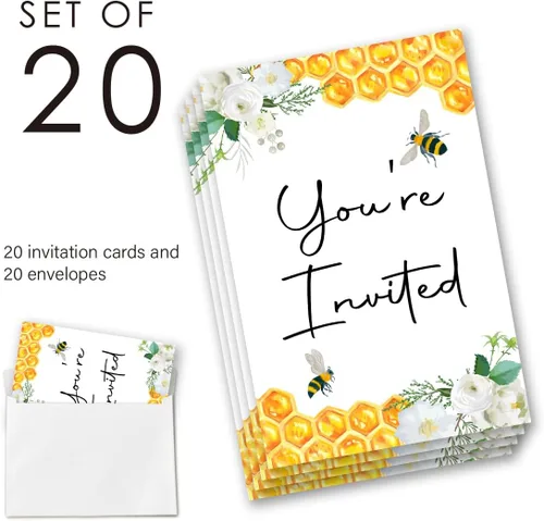 Vista 2 de EUDOSI Honey Baby Shower Invitations - Juego de 20 invitaciones con sobres, doble cara
