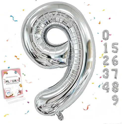 Vista 222 de Globos grandes de 40 pulgadas de números del 0 al 9, globos numéricos para decoración de fiesta de cumpleaños, globos de helio de aluminio