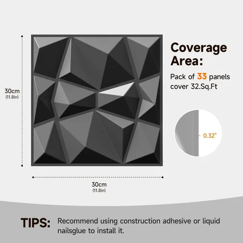 Vista 2 de INMOZATA Paneles de pared 3D para decoración de pared interior, paquete de 33 paneles decorativos de pared de 12 x 12 pulgadas con diamantes, panel