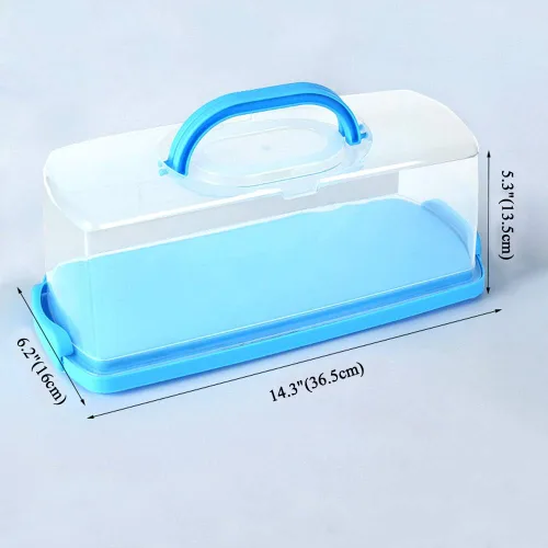 Vista 2 de Panera portátil con asa, contenedor de plástico rectangular para almacenamiento de alimentos, cúpula translúcida de 13 pulgadas para pasteles