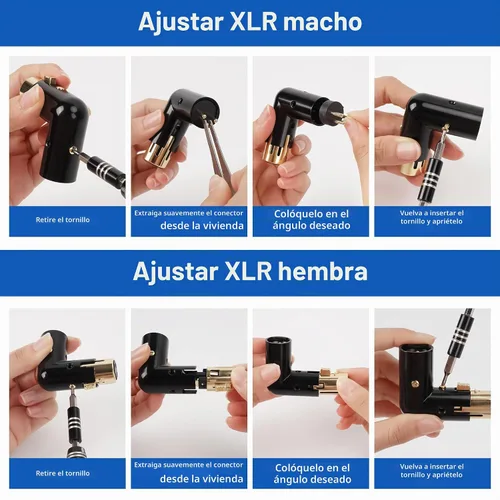 Vista 3 de Adaptador XLR ajustable de 90 grados, paquete de 2 unidades, XLR de 3 pines de ángulo recto macho a hembra, extensor de conector resistente