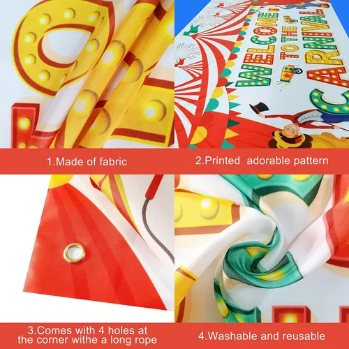 Vista 4 de Cartel de bienvenida al carnaval extragrande con globo de carnaval - 72 x 44 pulgadas Decoraciones de carnaval, decoraciones de fiesta temática