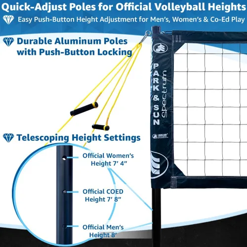 Vista 26 de Park & Sun Sports Spectrum Classic: Sistema de red de voleibol profesional ajustable para exteriores Negro