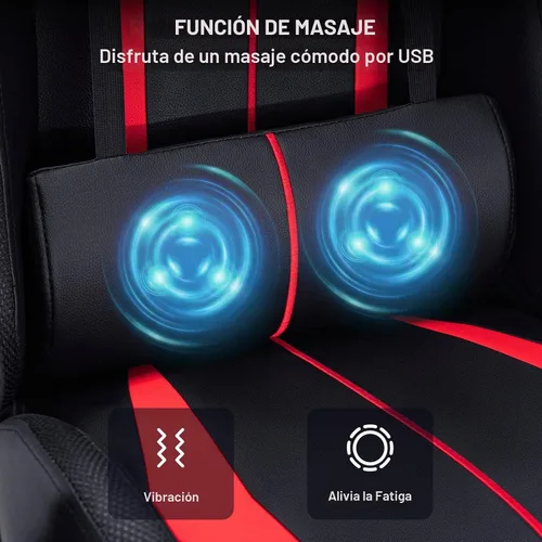 Vista 6 de HOFFREE LED Gaming Chair with Massage RGB Lights Computer Game Chair-Red Rojo + negro