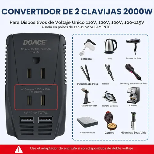 Vista 3 de Convertidor mejorado de 2000W 220V a 110V para viajes europeos, convertidor de voltaje de EE.UU. a Europa para secador de cabello, plancha
