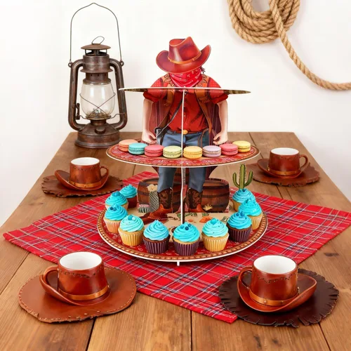 Vista 2 de Soporte para cupcakes de vaquero occidental, decoración de fiesta, temática occidental, soporte para cupcakes de cumpleaños, soporte de postre