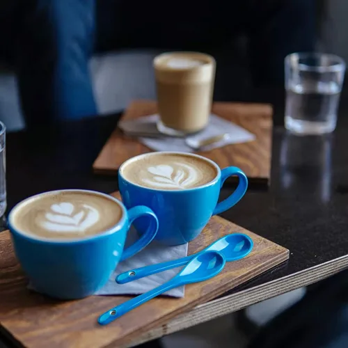 Vista 3 de Juego de 8 cucharas de café de cerámica, cucharas pequeñas para café, té, yogur, salsa y postres, helado, cucharaditas azules aptas