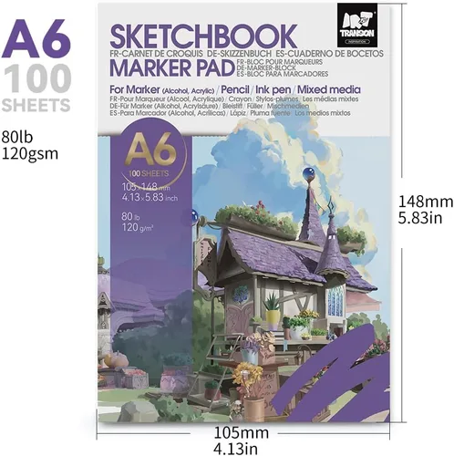 Vista 4 de TRANSON Paquete de 2 mini cuadernos de bocetos A6, papel de arte pesado de 80 libras/4.23 oz/m², no se traspasa, 100 hojas/200 páginas de 4.13 x