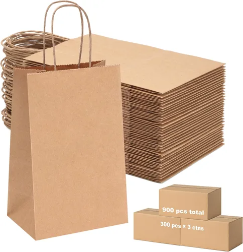Vista 20 de OUTUXED 60 bolsas de papel marrón de 8 x 4 x 10 pulgadas con asas, bolsas Marrón 8x4x10in