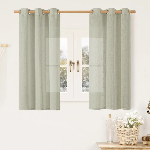 Vista 48 de LAMIT Cortinas de lino marrón caramelo para sala de estar, 84 pulgadas, de lino sintético, texturizado, filtrante de luz, paneles de privacidad