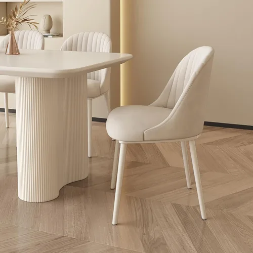 Vista 7 de Juego de 2 sillas de comedor, sillas de comedor blancas, silla cómoda con asiento y respaldo de alta elasticidad, silla moderna con patas cónicas