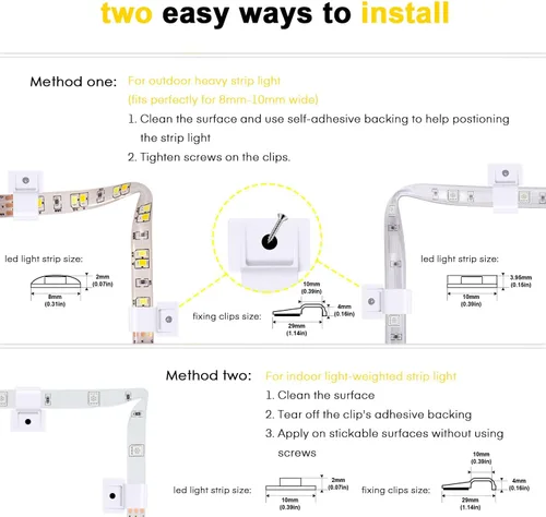 Vista 3 de 50 piezas de clips de montaje de tira de luz LED para exteriores autoadhesivos con tornillos, soporte de montaje, clips organizadores de cables