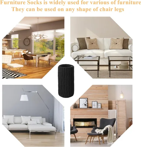Vista 3 de 8 PCs Calcetines para Patas de Muebles - Calcetines Negros de Alta Elasticidad para Muebles, Protectores de Piso de Patas de Silla Tejidos, Juego