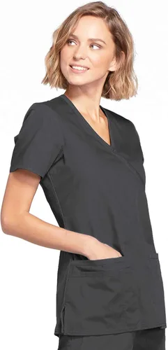 Vista 5 de Mujer Mock Wrap Top Workwear Originals con paneles traseros de punto acanalado WW650