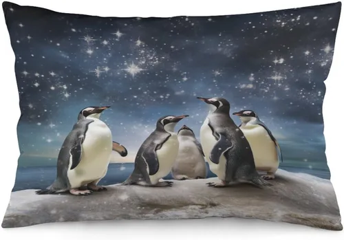 Vista 35 de Fundas de almohada con diseño de pingüinos de Navidad de 12 x 20 pulgadas, diseño de pingüinos en acuarela de Navidad, fundas de almohada